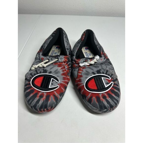 Men's Champion University Slippers 'Tie Dye Black Scarlet' CP101331M Men’s Sz 9 - Picture 2 of 8